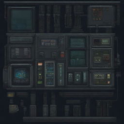 A control panel on a submarine in a horror game, depicted in pixel art style