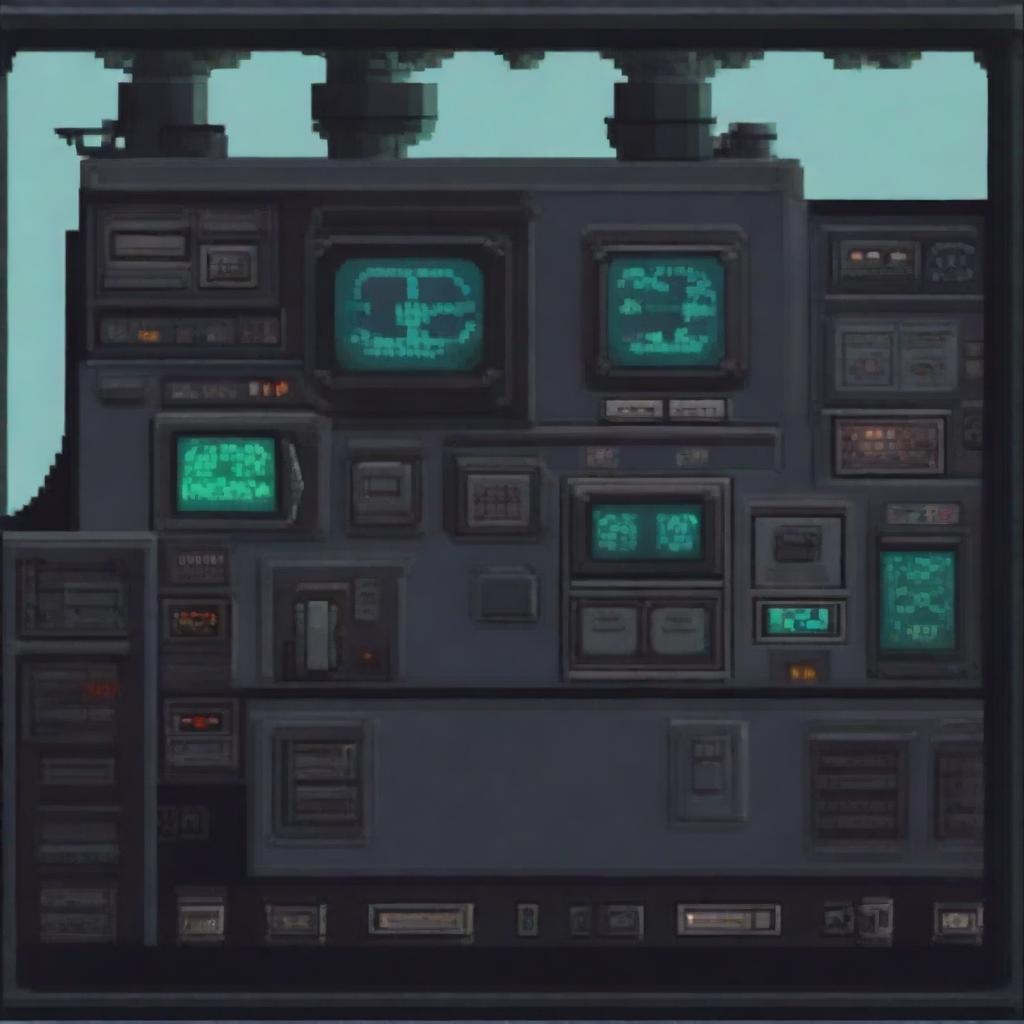 A control panel on a submarine in a horror game, depicted in pixel art style