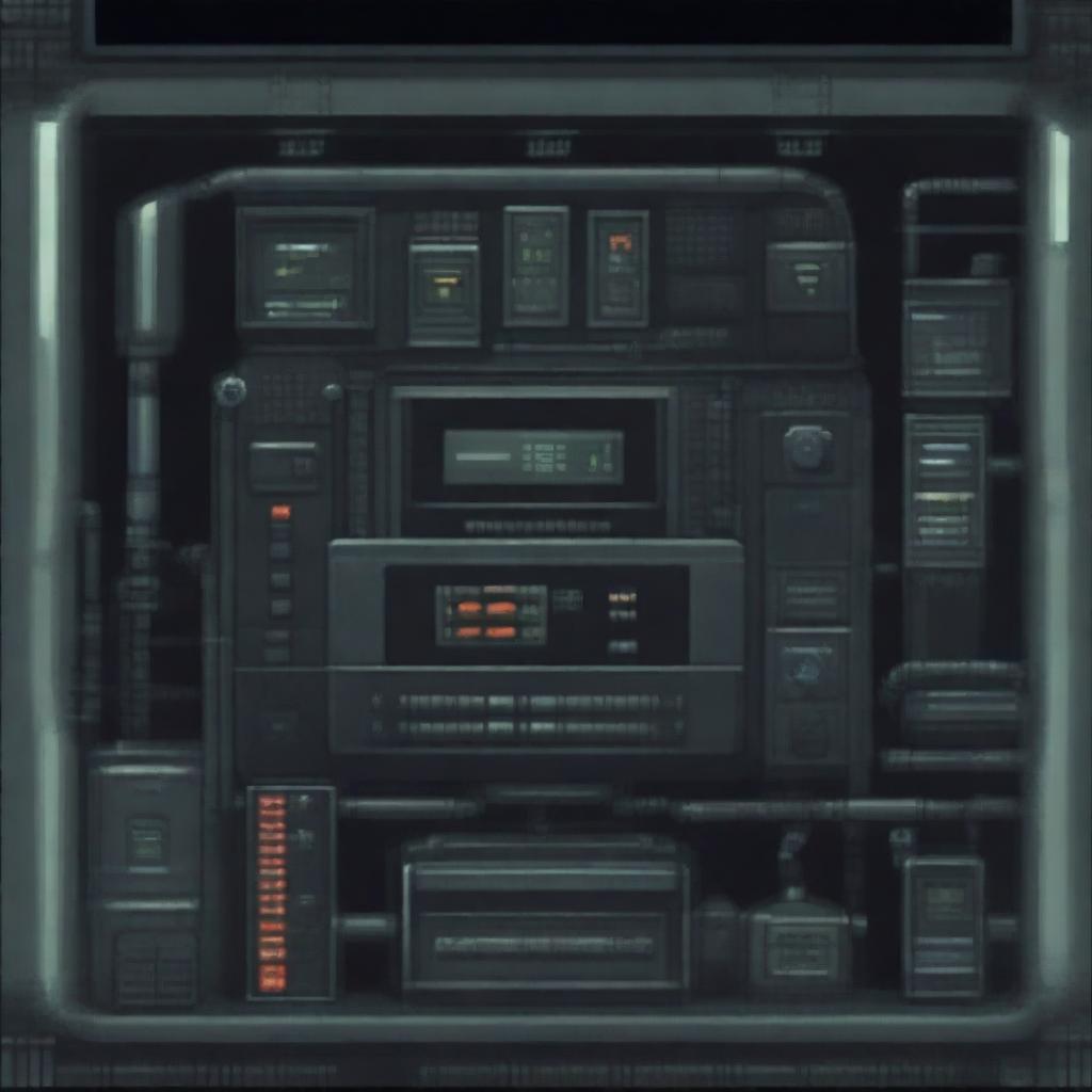 A control panel on a submarine in a horror game, depicted in a hyper-realistic pixel art style