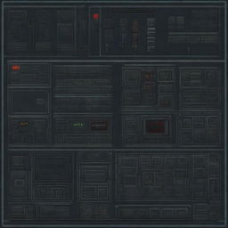 A control panel on a submarine in a horror game, depicted in a hyper-realistic pixel art style