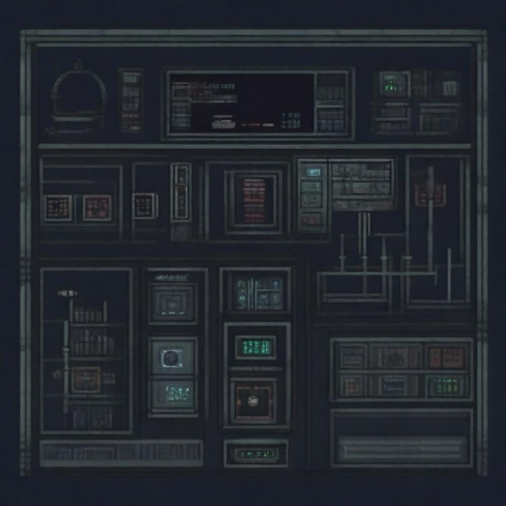 A control panel on a submarine in a horror-pixel art style