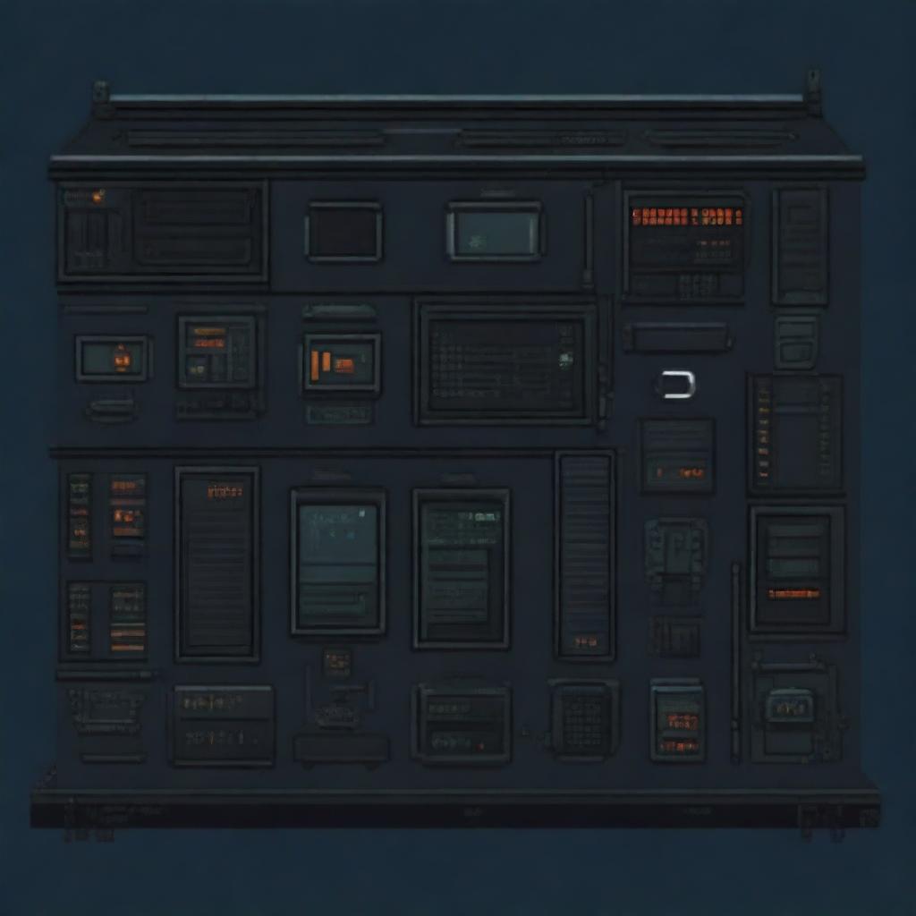 A control panel on a submarine in a horror-pixel art style