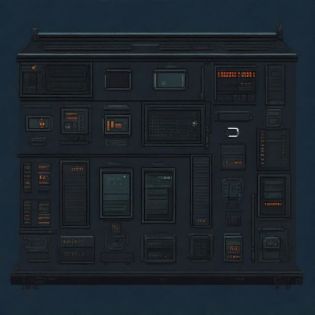 A control panel on a submarine in a horror-pixel art style