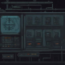 A control panel on a submarine depicted in a horror-pixel art style