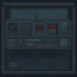 A control panel on a submarine depicted in a horror-pixel art style