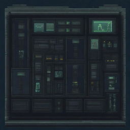 A control panel on a submarine depicted in a horror-pixel art style