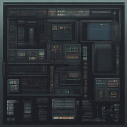 A control panel on a military submarine depicted in a horror-pixel art style