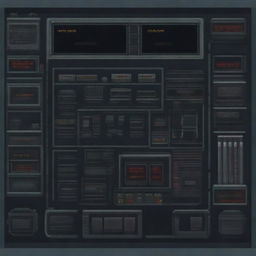 A control panel on a military submarine depicted in a horror-pixel art style