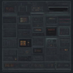 A control panel on a military submarine depicted in a horror-pixel art style