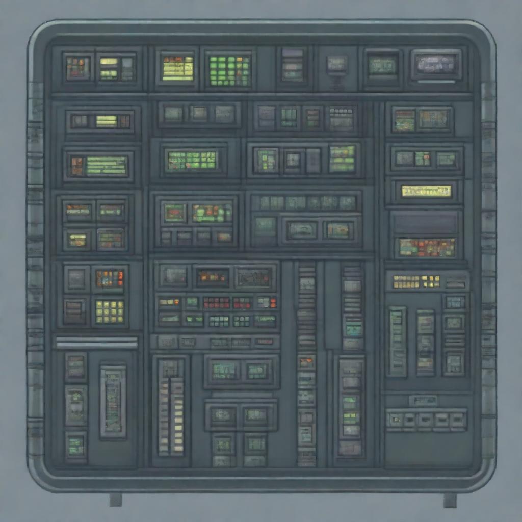 A control panel on a military submarine depicted in a pixel art style