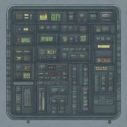 A control panel on a military submarine depicted in a pixel art style