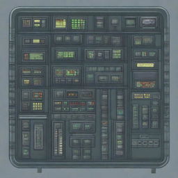 A control panel on a military submarine depicted in a pixel art style