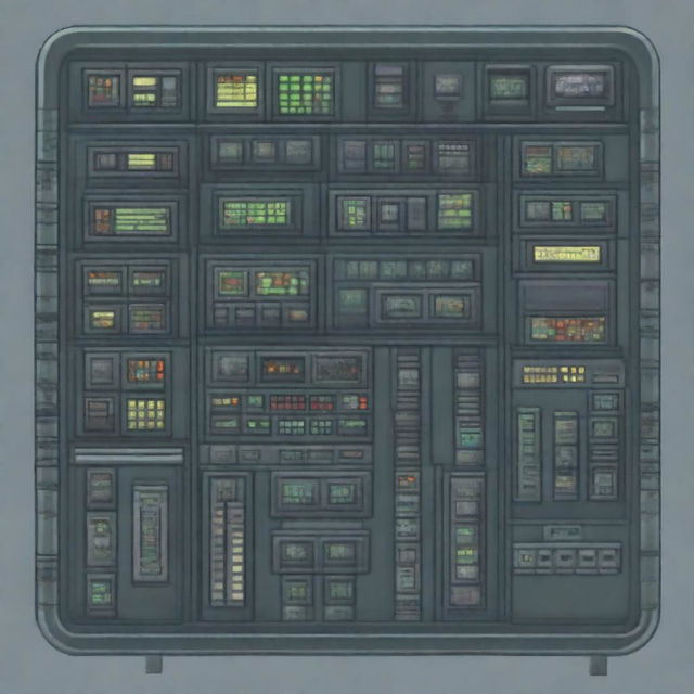 A control panel on a military submarine depicted in a pixel art style