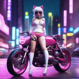 A 3D depiction of Hello Kitty with a female, sexy body featuring thick thighs, sexy legs, a thin waist, big breasts, and tight clothes with cleavage