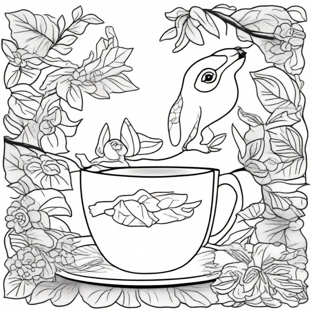 Create a coloring book page image featuring a split scene