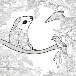 Create a coloring book page image featuring a split scene