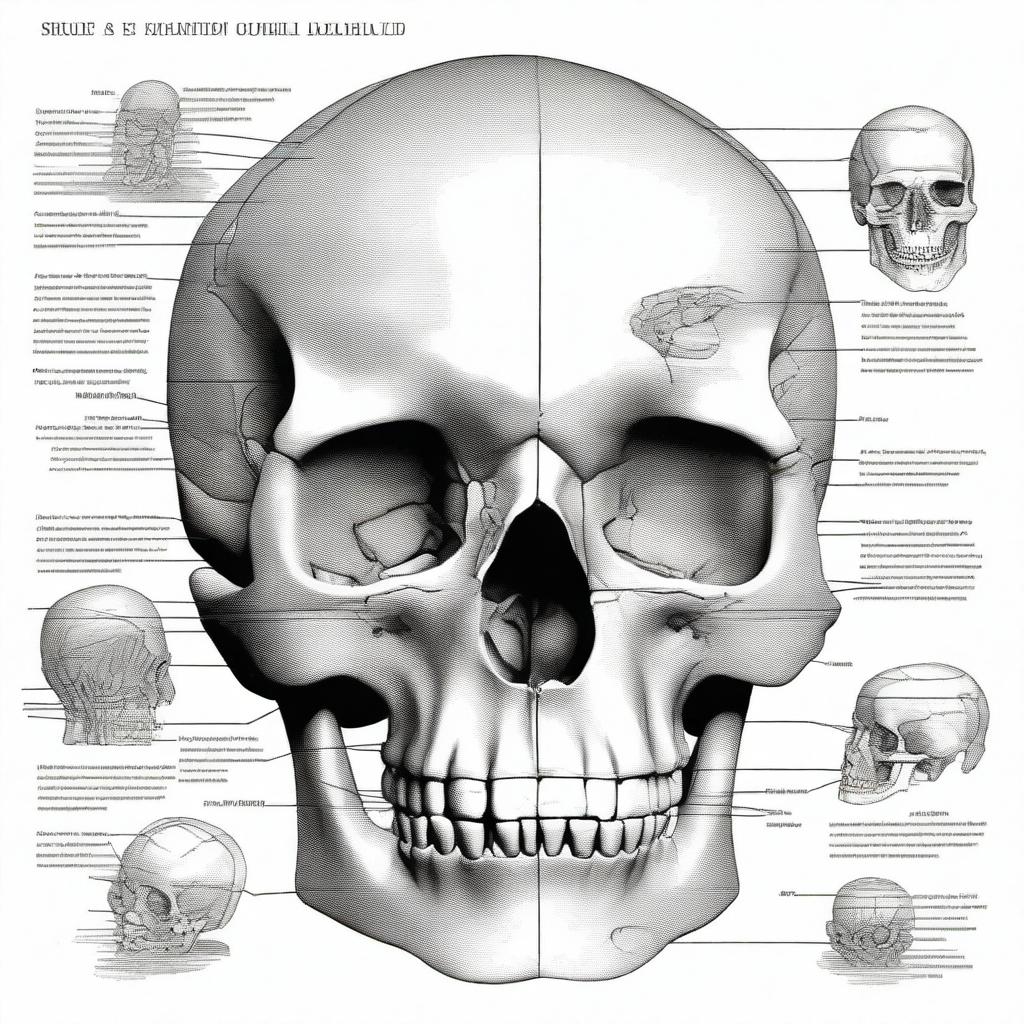 A detailed illustration of skull anatomy, showcasing the various bones and structures