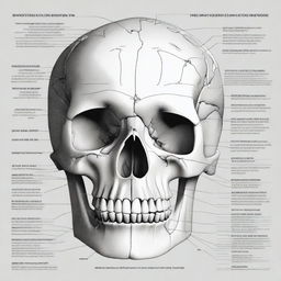 A detailed illustration of skull anatomy, showcasing the various bones and structures