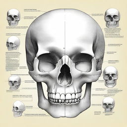 A detailed illustration of skull anatomy, showcasing the various bones and structures