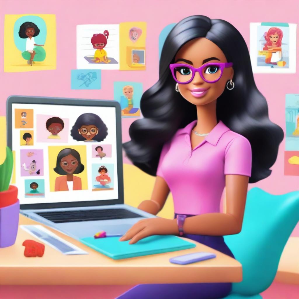 A modern depiction of Barbie as an online preschool teacher