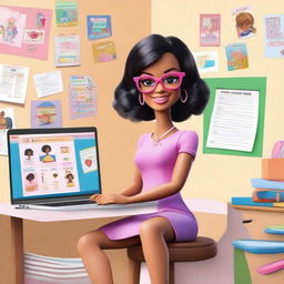 A modern depiction of Barbie as an online preschool teacher