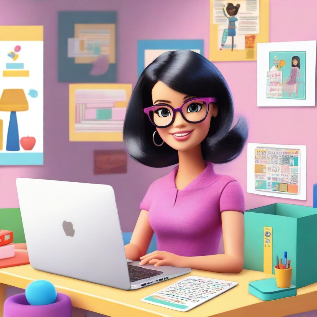 A modern depiction of Barbie as an online preschool teacher