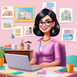 A modern depiction of Barbie as an online preschool teacher