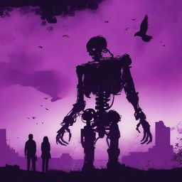 Create a silhouette image depicting a grim moment where most of humanity has been wiped out by artificial intelligence