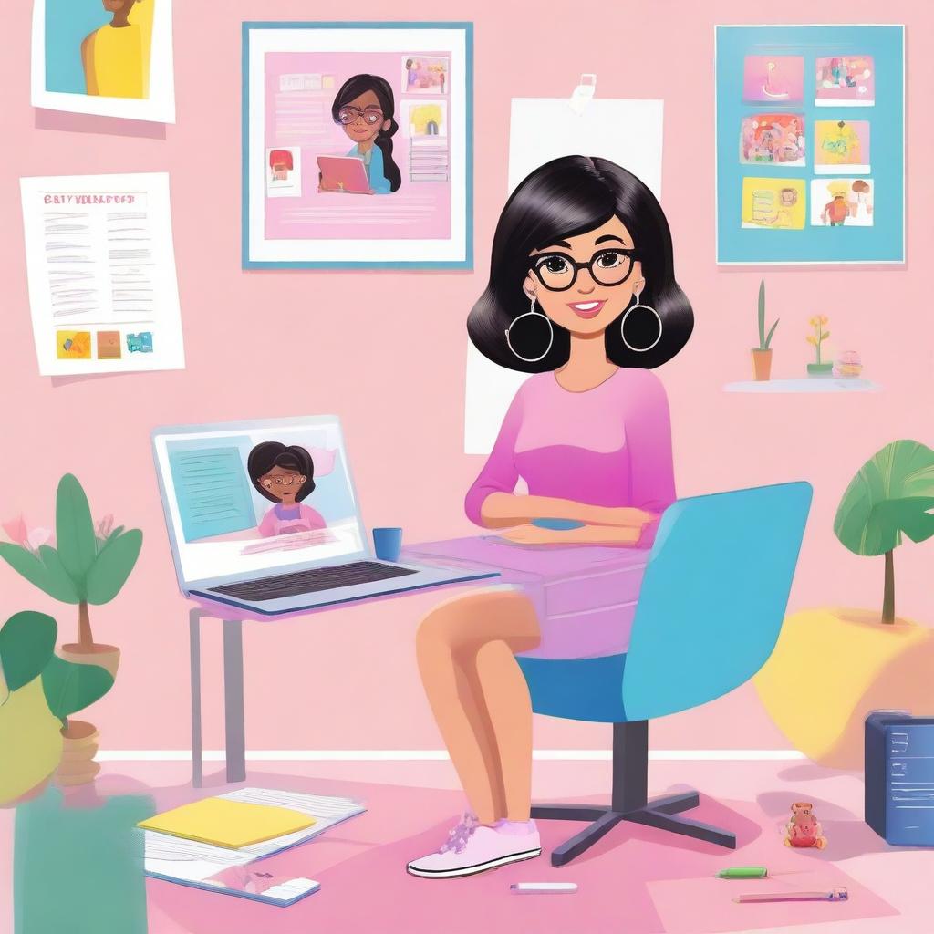 A modern depiction of Barbie as an online preschool teacher