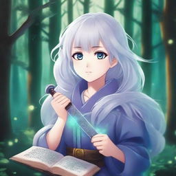 Create a book cover for a fantasy genre novel in anime style