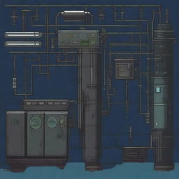 Instruments on an abandoned military submarine, depicted in pixel art style