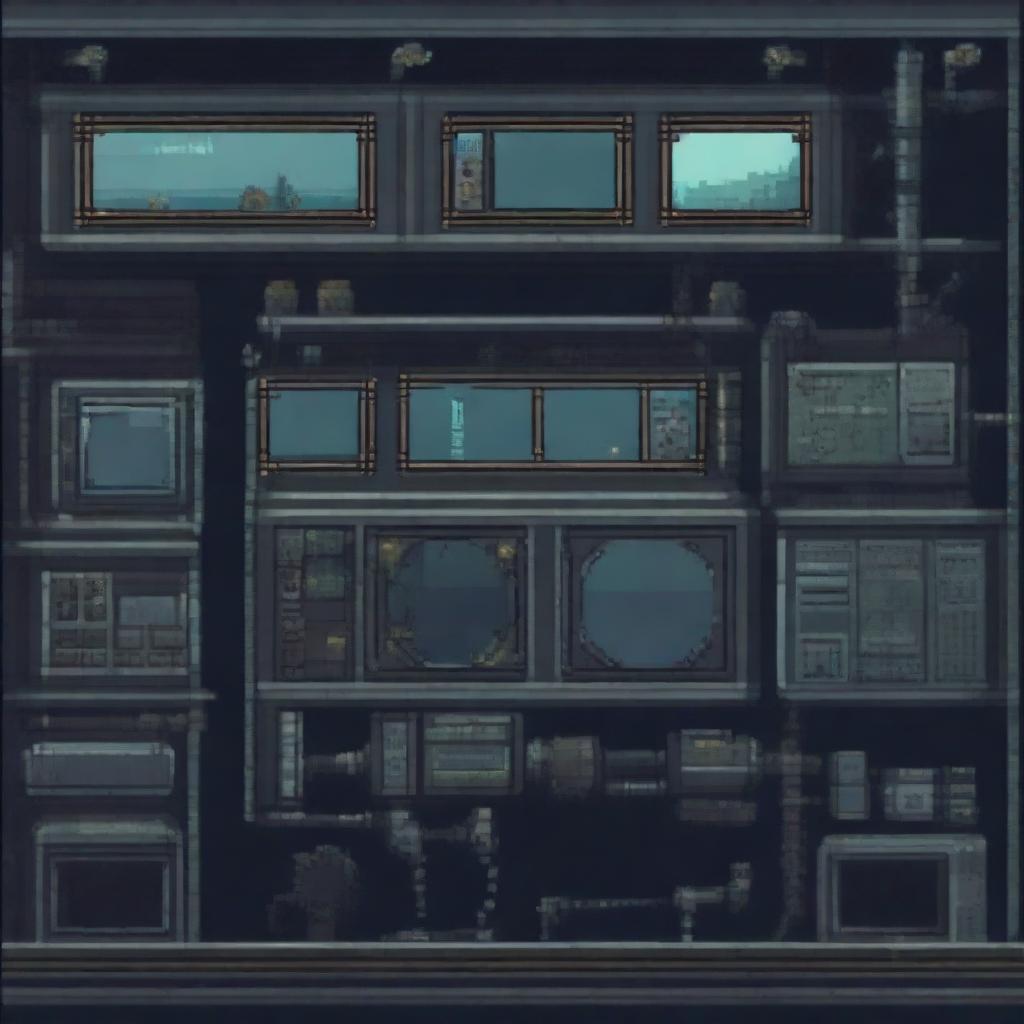 Instruments on an abandoned military submarine, depicted in pixel art style