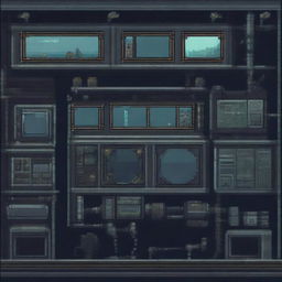 Instruments on an abandoned military submarine, depicted in pixel art style