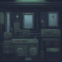 Instruments on an abandoned military submarine, depicted in pixel art style