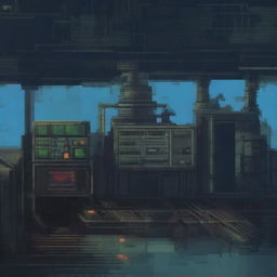 Instruments on an abandoned military submarine, depicted in pixel art style