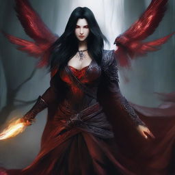 Lirael Darkflame es una tiflin hechicera con una personalidad intrigante y una habilidad innata para el carisma