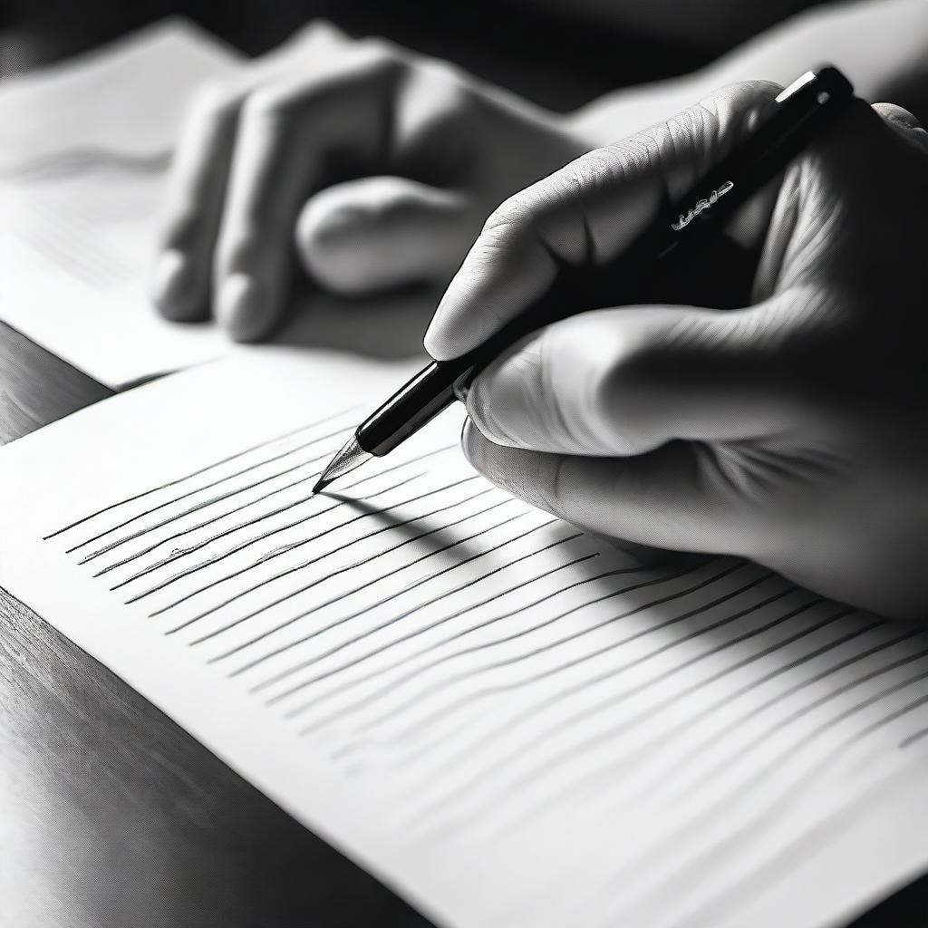 A detailed image showing one hand writing something on a piece of paper while the other hand holds the paper steady