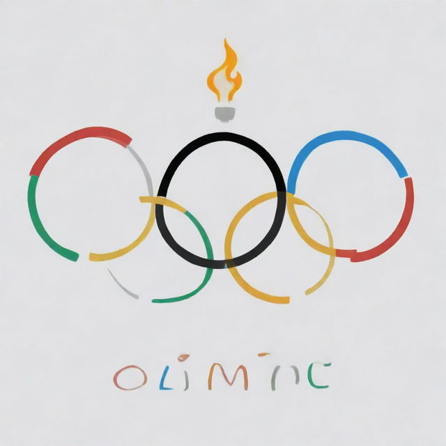 Create an image with the text 'Olympic Disaster'. The 'i' in 'Olympic' should be styled as an Olympic torch, and the first 'o' in 'Olympic' should be depicted as the Olympic rings.