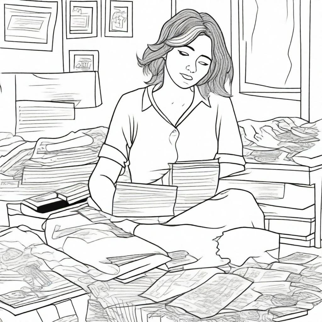 A coloring page image depicting the struggles of adulting