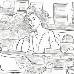 A coloring page image depicting the struggles of adulting