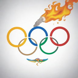 Create an image with the text 'Olympic Disaster'. The 'i' in 'Olympic' should be styled as an Olympic torch, and the first 'o' in 'Olympic' should be depicted as the Olympic rings.