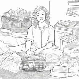 A clear and detailed coloring page image depicting the struggles of adulting