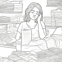 A clear and detailed coloring page image depicting the struggles of adulting