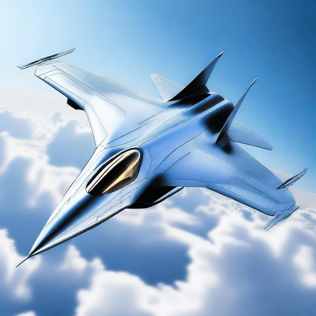 Create a detailed and futuristic image of an aerodynamic supersonic fighter plane with multiple wings