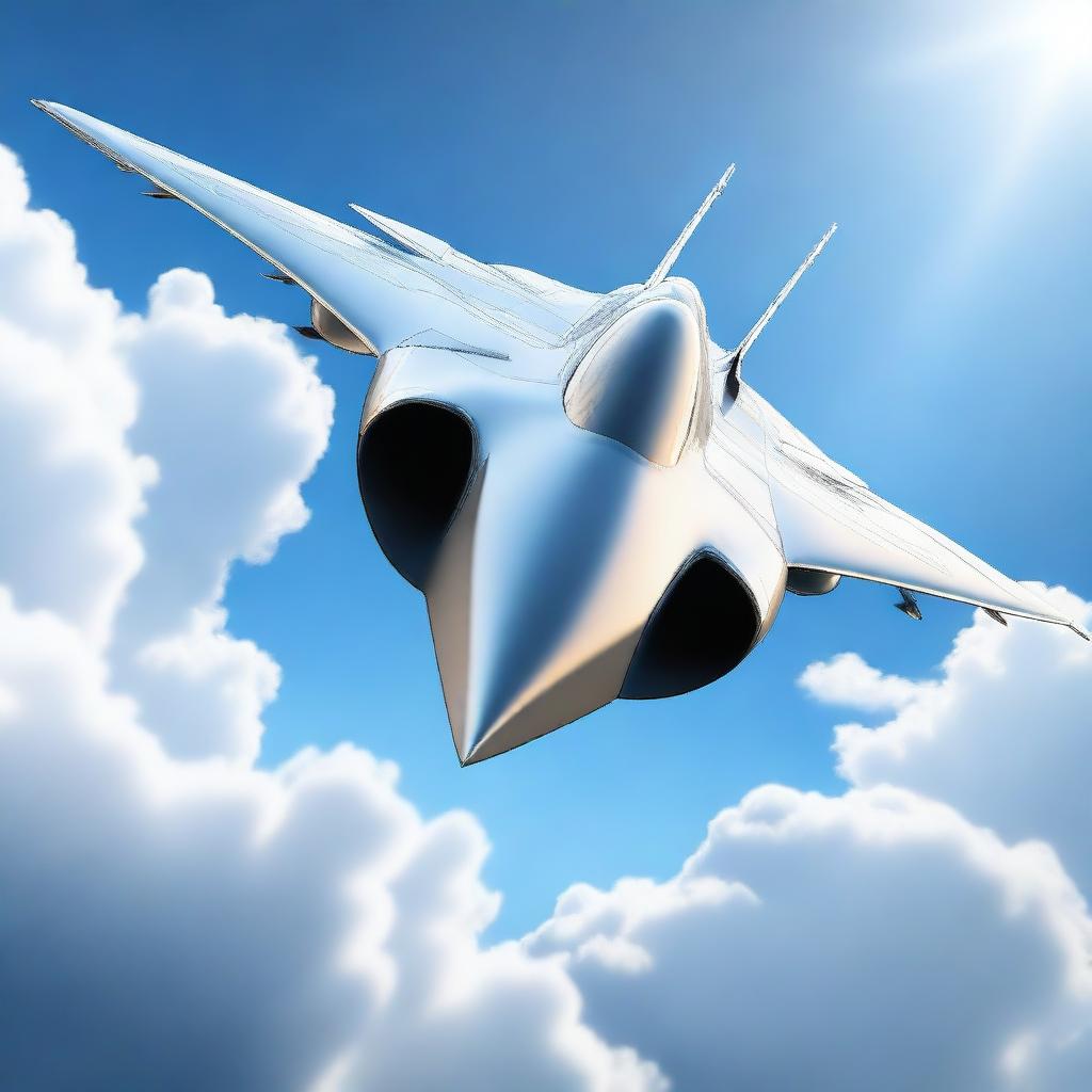 Create a detailed and futuristic image of an aerodynamic supersonic fighter plane with multiple wings