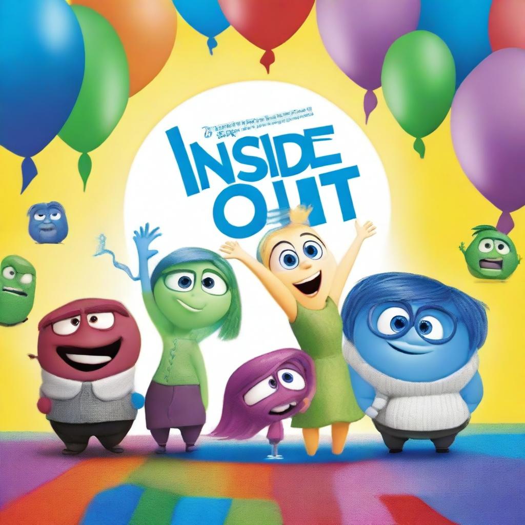 Create a movie poster for 'Inside Out 2', featuring the main emotions Joy, Sadness, Anger, Fear, and Disgust