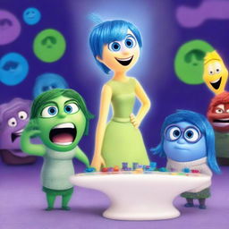 Create a movie poster for 'Inside Out 2', featuring the main emotions Joy, Sadness, Anger, Fear, and Disgust