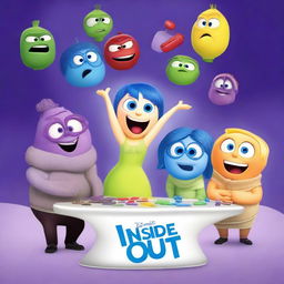 Create a movie poster for 'Inside Out 2', featuring the main emotions Joy, Sadness, Anger, Fear, and Disgust