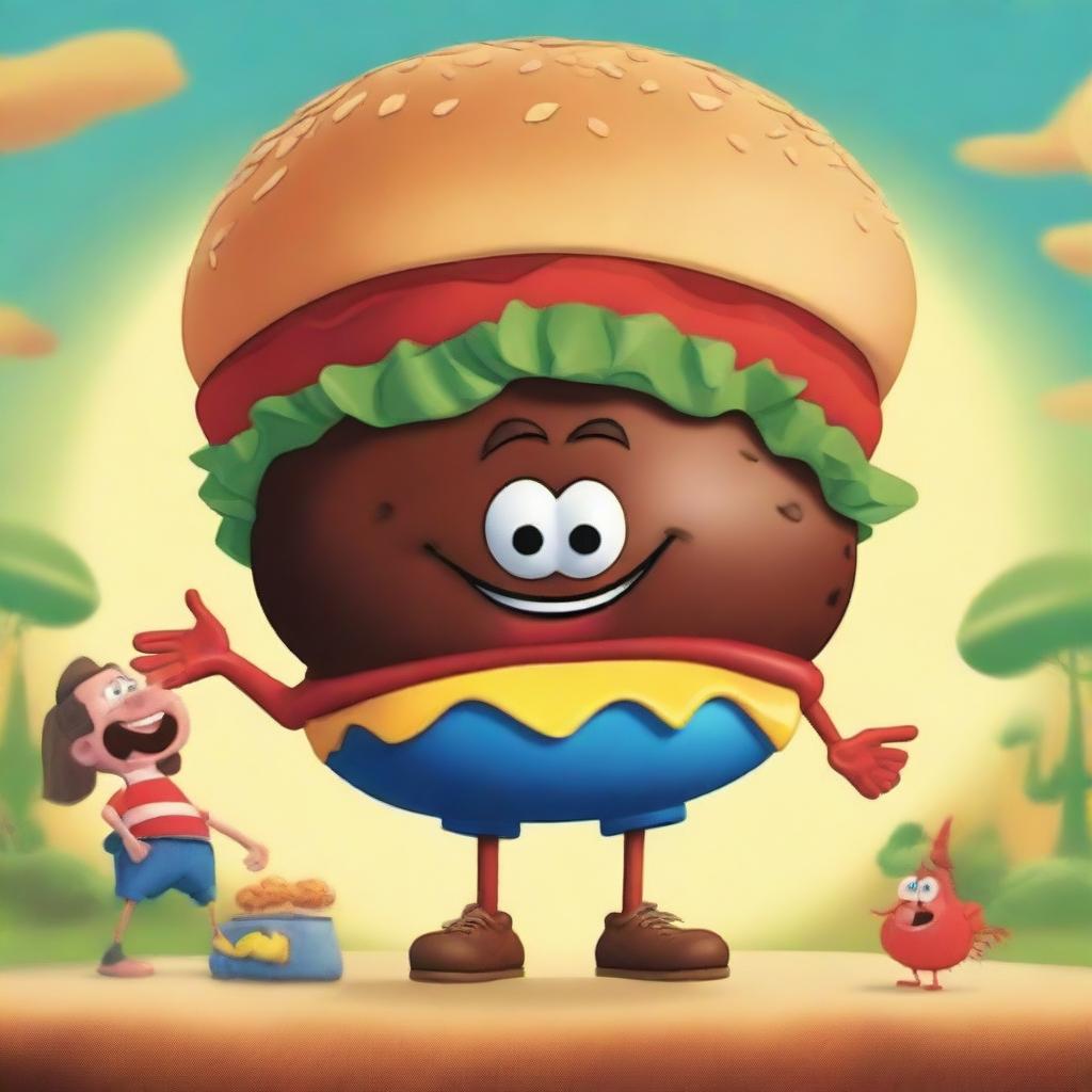 Create a Disney Pixar movie poster for a film titled 'Caseoh and the Attack of the Giant Hamburger'