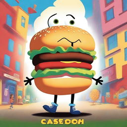 Create a Disney Pixar movie poster for a film titled 'Caseoh and the Attack of the Giant Hamburger'